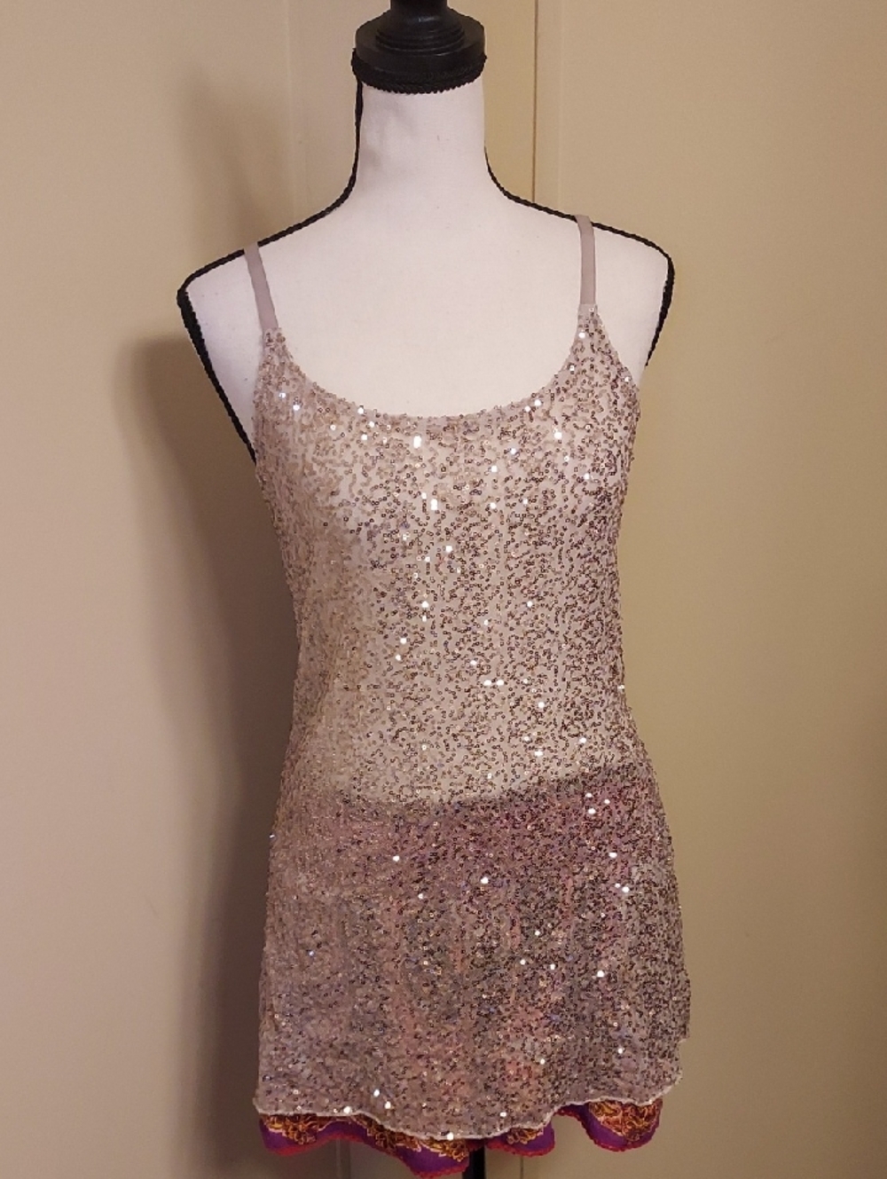 h.i.p. Mesh Top in Champagne Gold/Tan Sequins